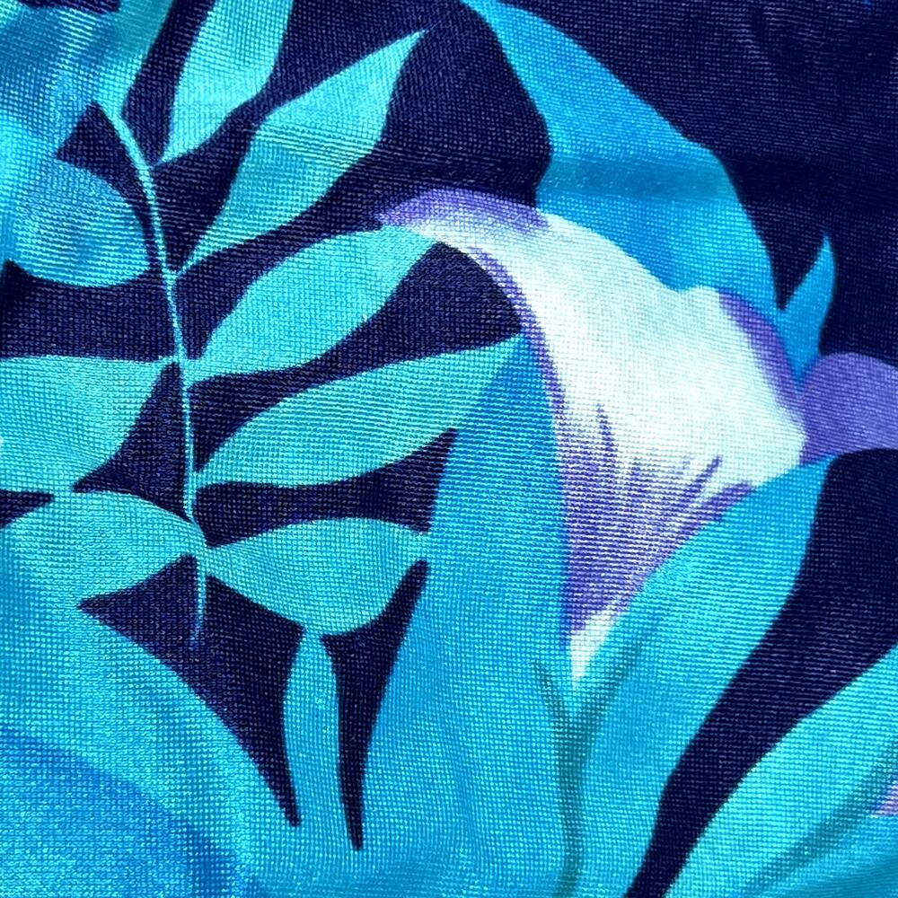 Vintage 80s Hawaiian Tropical Floral One-Piece Skirted Swimsuit Blue size M/L - Picture 6 of 9